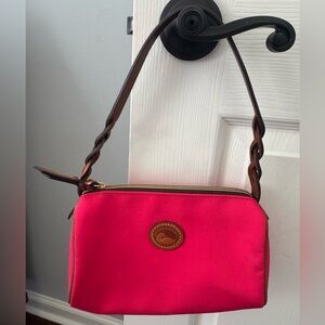 Dooney & Bourke Bright Pink Canvas Shoulder Bag with Brown Leather Trim